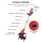 21V Electric Cordless Electric Soil Cultivator - 550W High Power 300RPM, 4-Blade 16 Steel Tines , 4000mAh Battery + Battery Display, Safety Protection + Auxiliary Handle, Perfect for Weeding/Lawn Care - Image 9