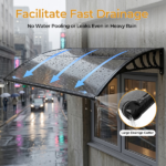 Awning for Door Entrance with Drainage Sink, 40x48 Inch Window Canopy Exterior, UV Rain Snow Protection for House Porch Patio Deck, Black Bracket & Brown Board - Image 4