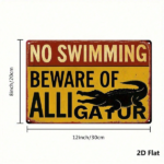 CIFbuy Vintage No Swimming Beware Of Alligator Sign, 8x12 Inch Metal Wall Art, Yellow Red Iron Plaque With Black Alligator Illustration TikTok, TikTok, tion Self-pickup Logiopics - Image 2