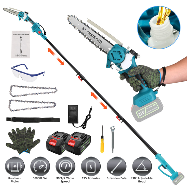 2-in-1 Cordless Pole Saw & Handheld Chainsaw, 1200W Brushless Motor with 2×3000mAh Batteries, 13FT Reach Adjustable Head, Auto Oil Lubrication & Safety Kit for Tree Pruning