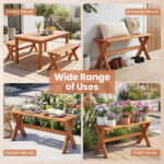 36" Teak Oil Hardwood Backless Garden Bench, 660 LBS Load Capacity 2-Person Outdoor Bench - Image 9