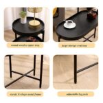 2-Tier Black Side Table with Storage Sofa Table for Living Room Metal Frame & Wooden Desk End Table - Image 5