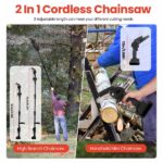 3-in-1 Cordless Electric Pole Saw & Mini Chainsaw & Grass Trimmer Kit with Adjustable Length 2Pcs 21V 1500mAh Batteries 4in/6in Chains Saw Rotatable Head, Safety Switch + Gloves/Goggle for Yard/Garden - Image 2