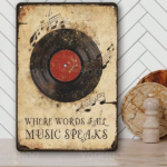CIFbuy 1pc Vintage Music Speaks Louder Than Words Metal Wall Art, Wall Art, Retro Vinyl Record Sign With Red Label, Label, Heavy Duty Aluminum Music Not LouikTok, LouikTok, ith Red Label Self-alckup LogiopNotrd Sign - Image 4