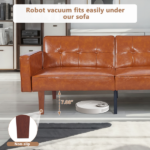 Modern PU Leather Futon Sofa with Tufted Backrest, Adjustable Reclining Couch with Wood & Metal Legs, Mid-Century Style Sofa for Living Room - Image 11