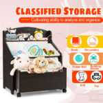 Dark Brown Multifunctional Kids Storage Cabinet with Large Capacity Toy Box and Display Shelf, Safe Rounded Corner Children Organizer for Toys Books - Image 6