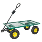 3-in-1 Oversized Steel Garden Cart , 880lbs Pullable Mesh Metal Garden Cart, All-Terrain Utility Cart with Removable Liner & Side Panels & Mesh Tray for Outdoor Lawn, Patio and Landscaping, Green - Image 2