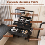 New Large Mirror Vanity Desk for Bed room , Modern Makeup Vanity Set with Power Outlet and Hair dryer holder, 5 Drawers , 3 Lighting Color Adjustable Dressing Table for Bedroom, Black Color - Image 12