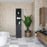 MDF With Triamine One Door One Drawer Three Compartments High Cabinet Bathroom Wall Cabinet Black - Image 15