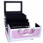 SM-2176 Aluminum Makeup Train Case Jewelry Box Cosmetic Organizer with Mirror 9"x6"x6" Pink - Image 12