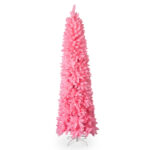 7.5 FT Hinged Christmas Tree, Artificial Pencil Christmas Tree, Unlit Artificial Christmas Pine Tree with 1075 Branch Tips and Sturdy Stand, Pink - Image 11