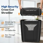 12-Sheet Paper Shredder for Home, Quiet Cross Cut Shredders, P-4 Ultra Security, 4.5 Gal Bin, Shred Quietly for Shred for Credit Card, Mail, Staples, <58 dB(OL12) - Image 6