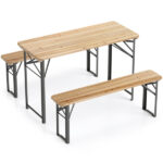 47" Foldable Picnic Table with 2 Benches, Solid Fir Wood Outdoor Dining Set with Sturdy Metal Frame for Patio Garden Backyard - Image 5