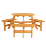 6-Person Outdoor Circular Wooden Picnic Table with 3 Built-In Benches, Outside Table and Bench Set for Porch Backyard Patio Lawn Garden - Image 14