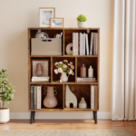 Wooden Cube Bookshelf, Open 3-Tier Bookcase with Legs, Freestanding Bookshelves Storage Organizer Shelf, for Bedroom, Living Room, Office, Rustic Brown - Image 4