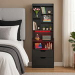 5-Drawer Cabinet with Solid Wood Veneer and Paint P2 MDF + P2 Particleboard Storage Cabinet 31.3*15.55*47.24in Dark brown Ceiling Panels + Light Brown Cabinets - Image 15