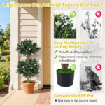 Set of 2 36" Artificial Boxwood Topiary Trees with Flowers, Indoor Outdoor Faux Plants - Image 8