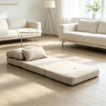 Beige Convertible Floor Sofa Bed – No Assembly Required Folding Upholstered Couch, Adjustable Backrest Floor Chair - Image 4