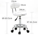 Round Shape Adjustable Salon Stool with Back and Line White - Image 9