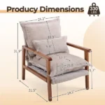 Cloud Shaped Indoor Leisure Chair with Solid Wood Armrest, Metal Frame, Chenille Fabric Accent Chair with Lumbar Pillow, Single Sofa Chair Khaki - Image 5