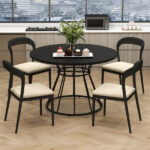 Black 47" Round Dining Table , Family-Sized for 4-6 People, Hourglass Metal Base & Curved Tabletop - Image 2