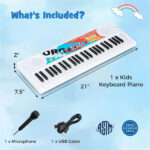 49 Keys Kids Electronic Keyboard with Microphone, 8 Tones & Rhythms Educational Music Toy for Age 3+ - White - Image 7