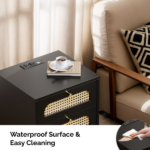 3-Drawer Nightstand with Woven Rattan Fronts and Built-in Power Outlet 15.75"*13.78"*23.82" Black - Image 11