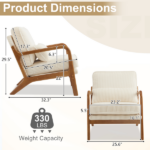 Low Arm Accent Chair - Off-White Corduroy Upholstered Indoor Lounge Chair, Compact Single Seater with Sturdy Frame (330LBS Weight Capacity) - Image 2
