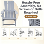 Gray Weatherproof HDPE Outdoor Adirondack Chair, 330LBS Capacity Ergonomic Patio Lounge Chair with Built-in Cup Holder, Snap-Together Tool-Free Assembly for Poolside Backyard - Image 6
