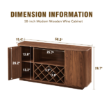 58" Modern Wavy Curve Sideboard-Multifunctional storage cabinet with wine rack and glassware holder, adjustable shelves for wine storage and coffee bar, suitable for kitchens and dining rooms.Walnut - Image 7