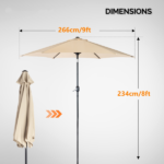 9ft Patio Umbrella, Outdoor Market Umbrella with Push Button Tilt, Crank Handle, 6 Sturdy Iron Ribs, UPF 50+ Waterproof Solution-Dyed Polyester Canopy, for Garden, Deck, Backyard, Poolside, Beige - Image 14
