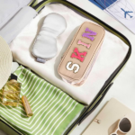 Portable Chenille Letter Clear Preppy Makeup Zipper Bag Waterproof Foldable Organizer Travel Storage Purse For Vacation Travel, Bathroom-Khaki - Image 5