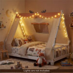 Twin Size Montessori House Floor Bed with Removable Canopy Tent, Solid Wood Kids Bed with Guardrails - White - Image 9
