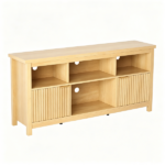 Not selling on Amazon Entertainment Center TV Stand with 4 Open Cubbies & 2 Fluted Hinged Storage Doors, Adjustable Inner Shelves, Cable Management Holes, Media Console Cabinet for Living Room Bedroom, 58.07 x 14.96 x 27.36 Inches, Embossed Melamine Faced Particleboard, Natural Oak - Image 3