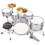 14"x10" 5-Pieces Junior Kids Drum Set Kit Pedal Drum Stick Wrench Drum Stool Silver - Image 2