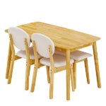 1 Table 2 Chairs 1 Bench Dining Set, Rubber Wood Frame with Beige Upholstered Seats, Natural Wood Finish Rectangular Kitchen Dining Furniture - Image 5