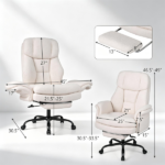 5-Level Flip-Up Armrest Ergonomic Office Chair with Retractable Footrest, Teddy Fleece Reclining Gaming Chair 90°-135° Adjustable Backrest SGS Gas Lift Heavy Duty 551 LBS Capacity White Desk Chair - Image 5