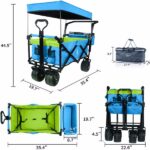 Collapsible Wagon Heavy Duty Folding Wagon Cart with Removable Canopy, 4" Wide Large All Terrain Wheels, Brake, Adjustable Handles,Cooler Bag Utility Carts for Outdoor Garden Wagons Carts Beach Cart - Image 2