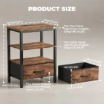 Bedside Table Charging Station Nightstand with USB/C Ports, Adjustable Drawers, 3-Tier Storage Shelf (Shipment from Walmart) - Image 3