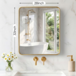 Anti-Fog Bathroom Wall Mirror – 28" x 32" Shatterproof Mirror with Rectangular Metal Frame, Gold (Shipment from Walmart) - Image 5