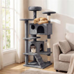 52" Tall Cat Tree Tower with Perches & Condos, Multi-Cat Playground with Scratching Posts (Dark Gray) - Image 26