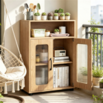 Natural Modern Engineered Wood Bathroom Cabinet with Open Compartment, Anti-Toppling Tall Storage Cabinet with Magnetic Door Catch for Living Room Entryway - Image 3