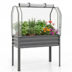 3-in-1 Metal Raised Garden Bed with Mini Greenhouse Cover, Elevated Planter Box - Gray