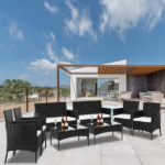 2pcs Arm Chairs 1pc Love Seat & Tempered Glass Coffee Table Rattan Sofa Set Black - Image 79