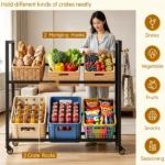 2-Tier Rolling Beer Crate Storage Rack with Hooks, Adjustable Tilt Mobile Metal Drink Organizer Cart Heavy Duty for Garage Pantry Party - Image 2