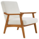 Solid Wood Armrest Teddy Velvet Simple Single Indoor Lounge Chair Backrest Creamy-White - Image 7