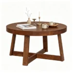 30 Inch Round Farmhouse Coffee Table with Pine Wood Legs, 2.6" Thick Tabletop Stable X-Base Accent Table Holds 220LBS for Living Room Bedroom