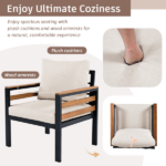 GO 4-Piece Outdoor Furniture Sofa Set for 5 People with Acacia Wood Armrests, Patio Conversation Set with Removable Cushion and Solid Wood Coffee Table for Garden,Beige - Image 9