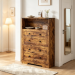 Rustic Brown Narrow Shoe Storage Cabinet – 2 Flip Drawers Design, Space-Saving Shoe Rack - Image 5