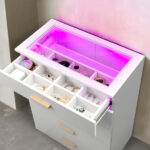 Particleboard Wood Three Drawers With LED Light Bedside Table Dresser Nightstand White - Image 13